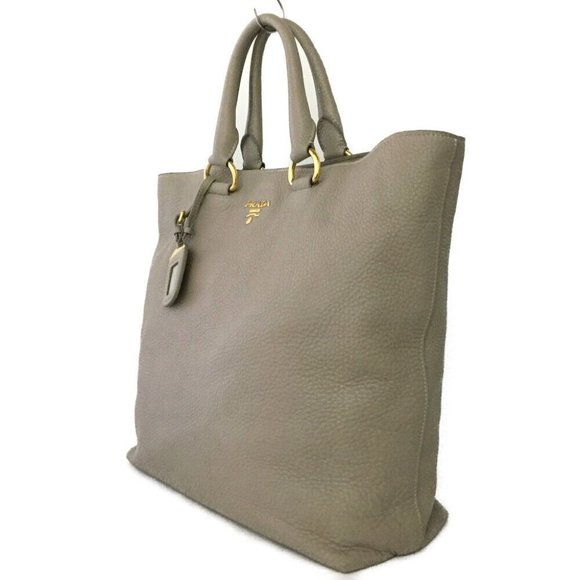 147304E V Prada Shoulder Bag Logo Plate Beige Leather 2way - Picture 2 of 11